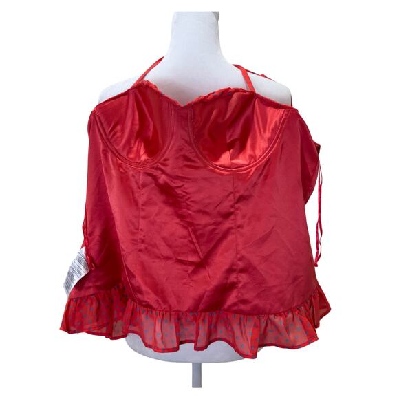 GUESS Los Angeles Corset Tank Coral Blue Polka Dot Size XL Coquette Pin Up - Picture 11 of 14